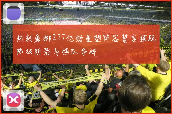 热刺豪掷237亿镑重塑阵容誓言摆脱降级阴影与强队争辉
